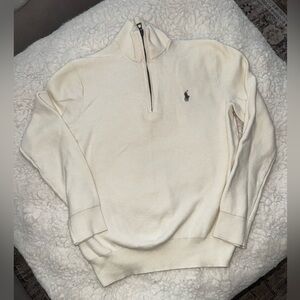 Polo by Ralph Lauren Men's Medium Off-White Quarter Zip-Up Sweater